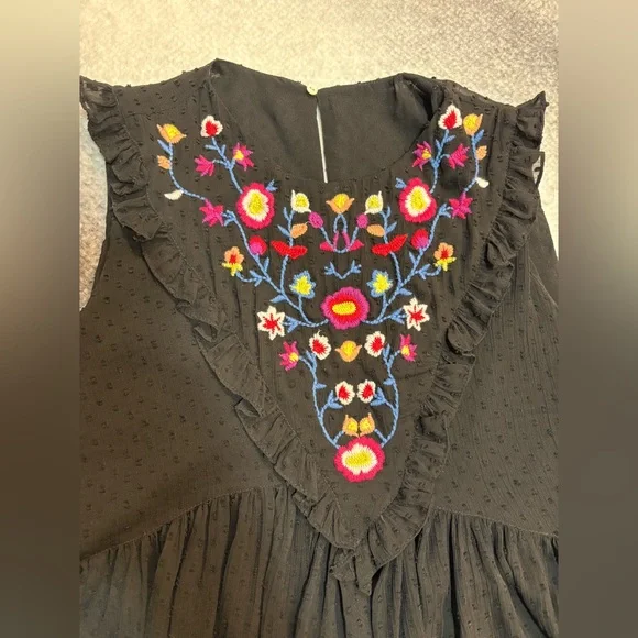 Zara Black Swiss Dot Embroidered Crop Peplum Sleeveless Top Blouse Small S - Picture 7 of 8